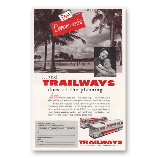 1956 Trailways Free Dream Aids Vintage Magazine Print Ad