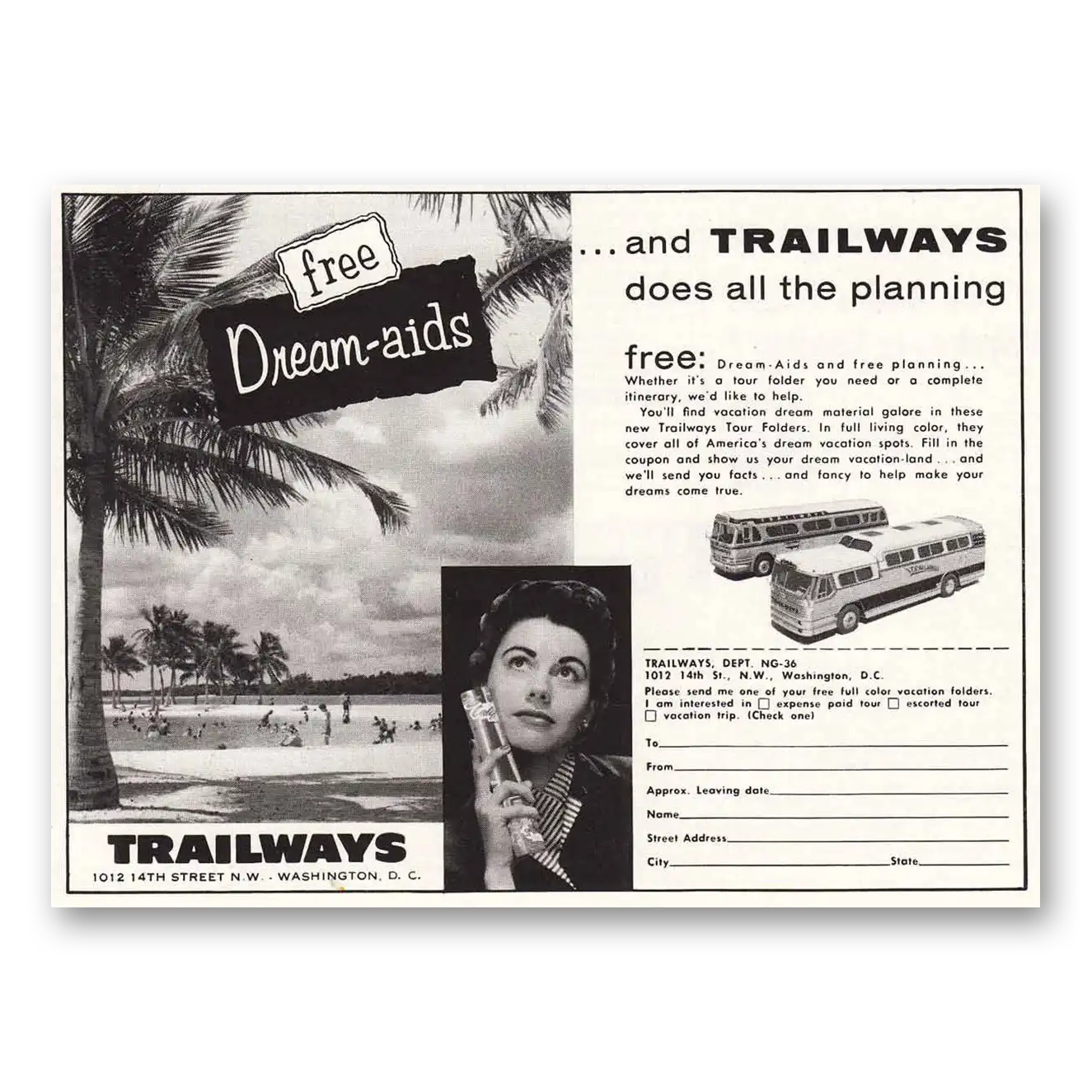 1956 Trailways Dream Aids Beach Vintage Magazine Print Ad