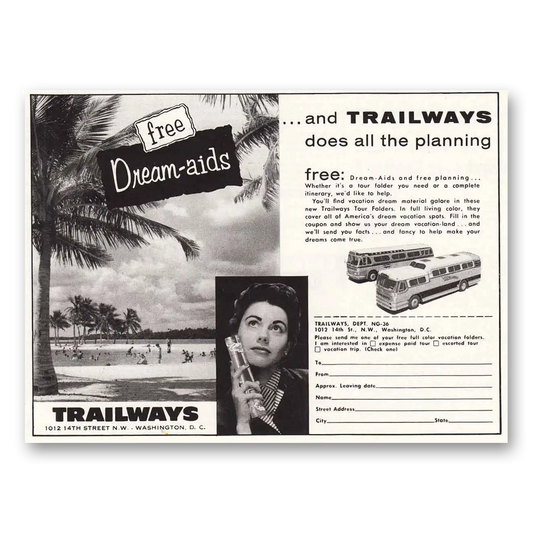 1956 Trailways Dream Aids Beach Vintage Magazine Print Ad