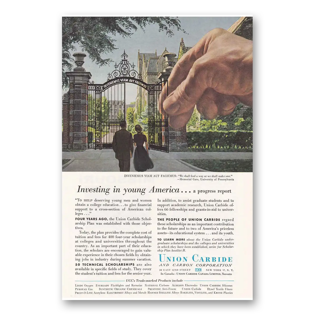 1956 Union Carbide University of Pennsylvania Vintage Magazine Print Ad