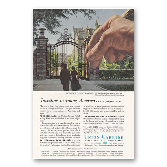 1956 Union Carbide University of Pennsylvania Vintage Magazine Print Ad