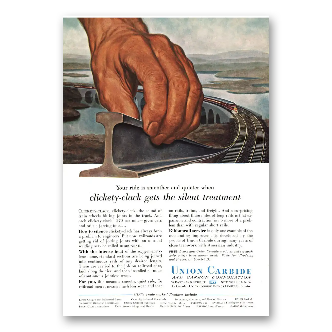 1956 Union Carbide Clickety Clack Silent Treatment Vintage Magazine Print Ad