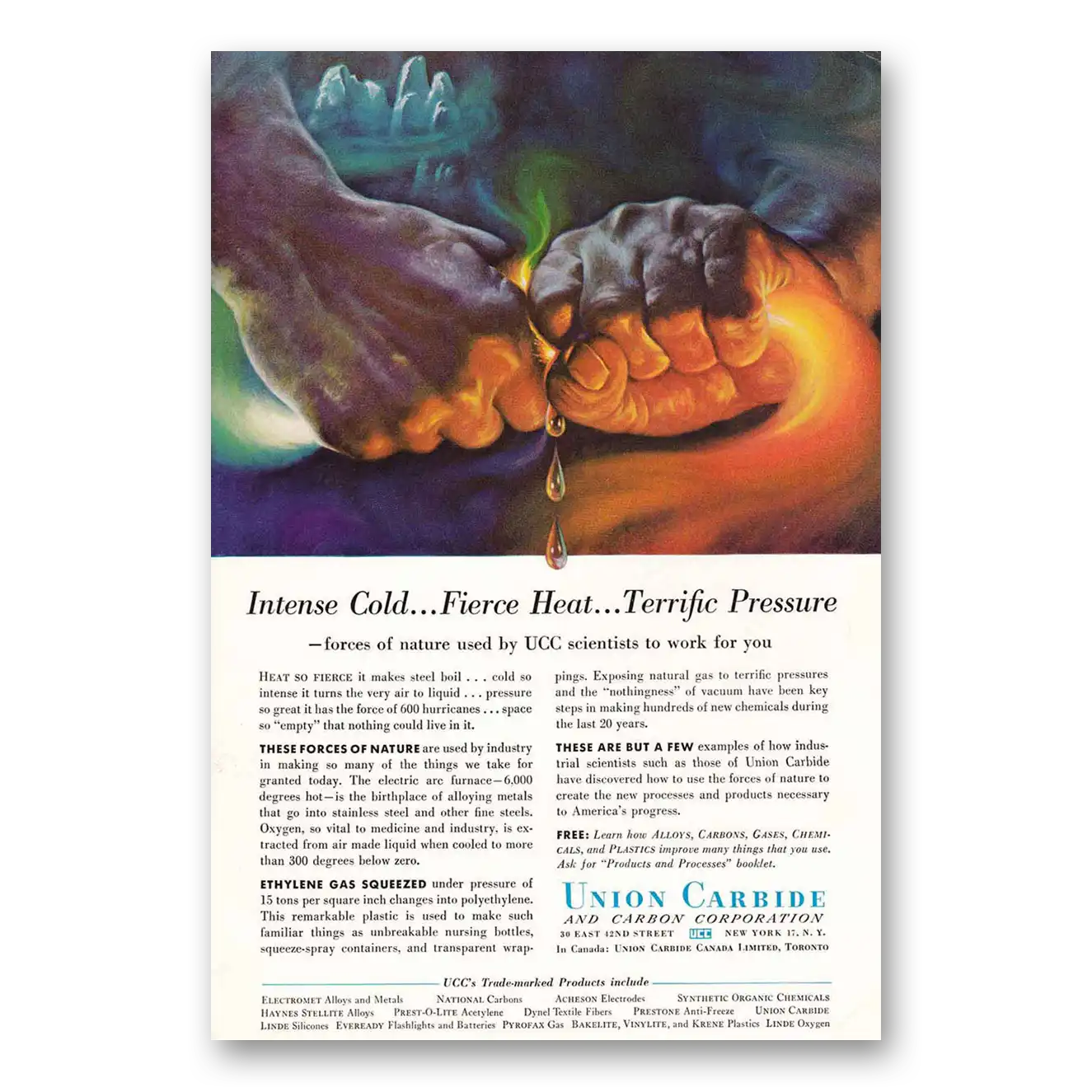 1956 Union Carbide Intense Cold Vintage Magazine Print Ad