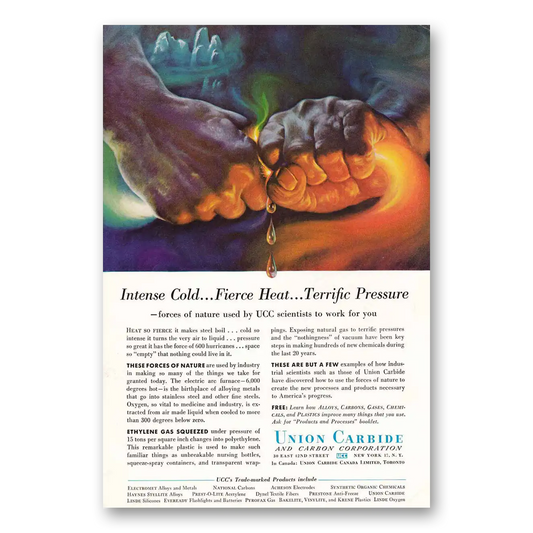 1956 Union Carbide Intense Cold Vintage Magazine Print Ad