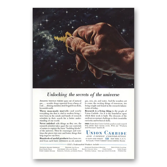 1956 Union Carbide Unlocking the Secrets Vintage Magazine Print Ad