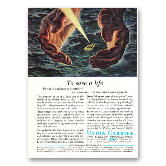 1956 Union Carbide To Save a Life Vintage Magazine Print Ad