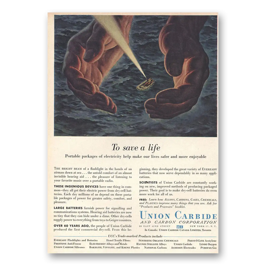 1956 Union Carbide To Save a Life Vintage Magazine Print Ad