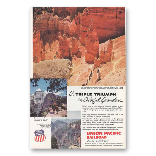 1956 Union Pacific Railroad Grand Canyon Zion Vintage Magazine Print Ad