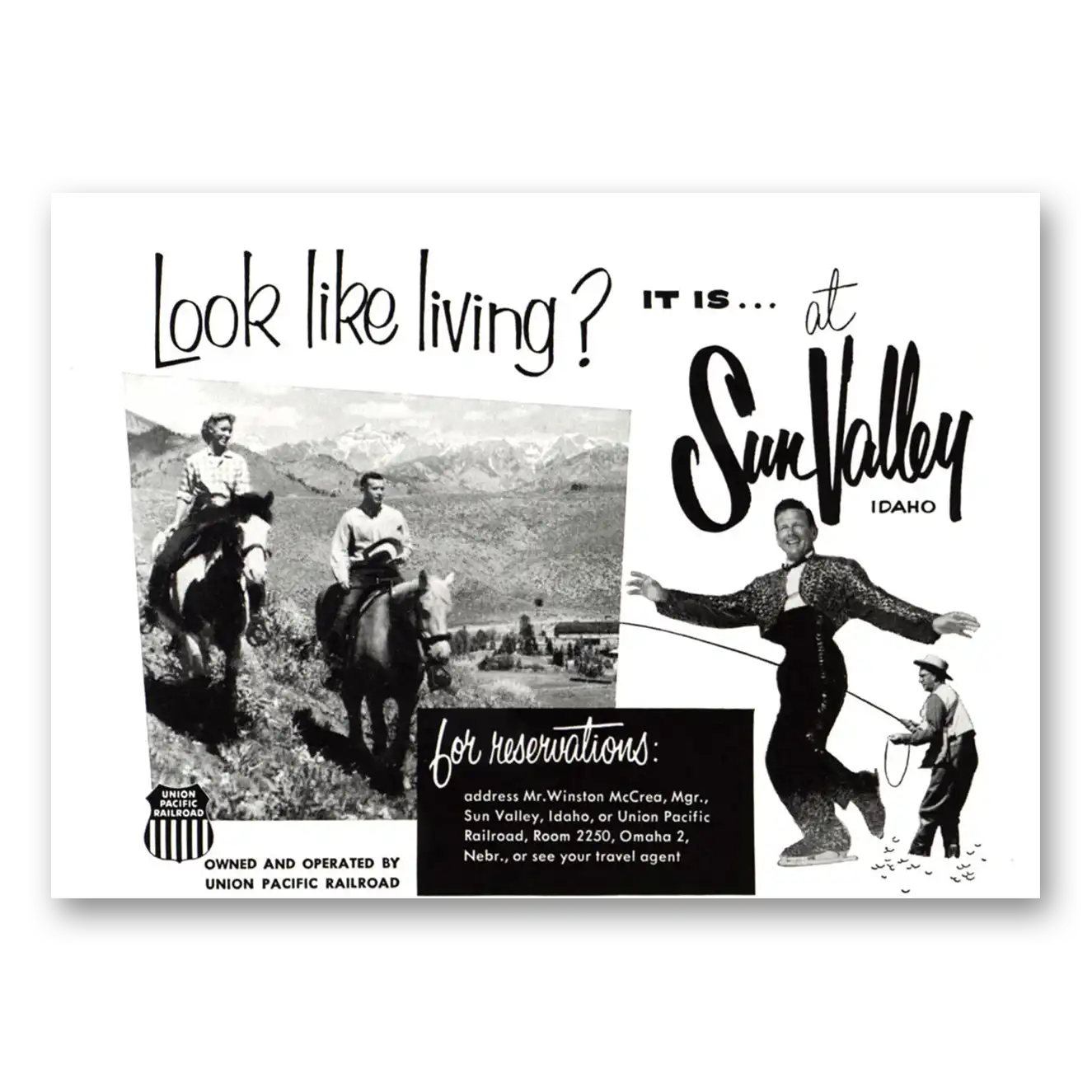 1956 Union Pacific Railroad Sun Valley Look Like Living Vintage Magazine Print Ad