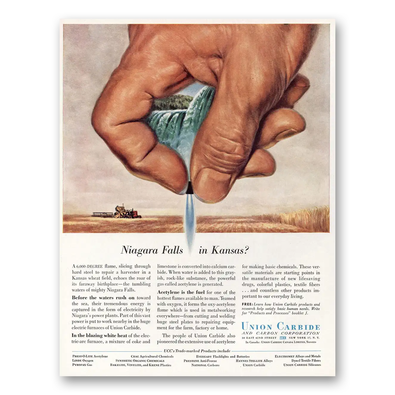 1956 Union Carbide Niagara Falls in Kansas Vintage Magazine Print Ad