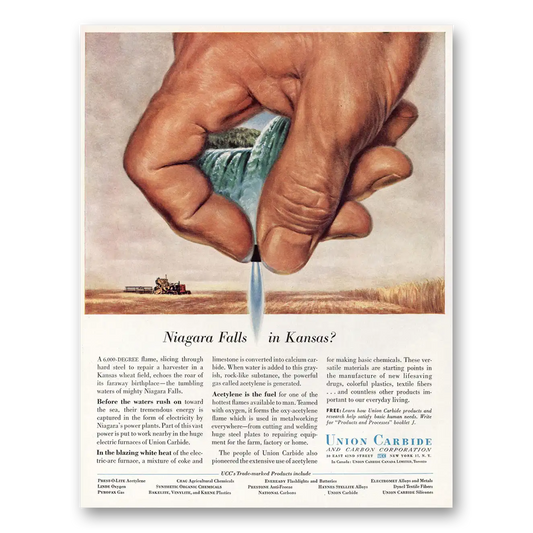 1956 Union Carbide Niagara Falls in Kansas Vintage Magazine Print Ad