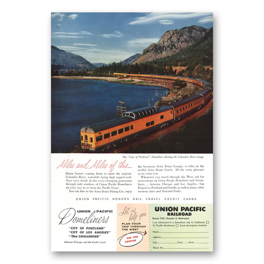 1956 Union Pacific Railroad City of Portland Columbia Vintage Magazine Print Ad