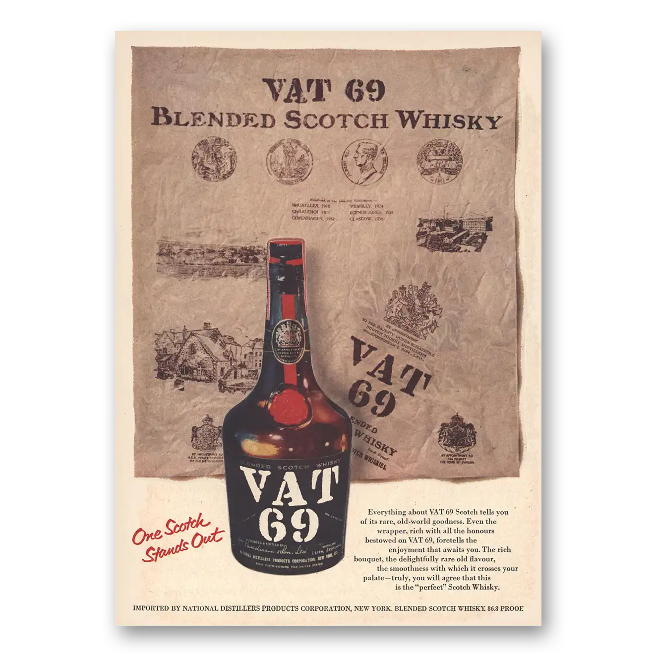 1956 VAT69 One Scotch Stands Out Vintage Magazine Print Ad