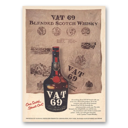 1956 VAT69 One Scotch Stands Out Vintage Magazine Print Ad