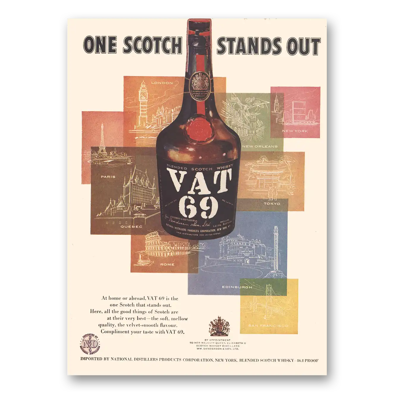 1956 VAT69 One Scotch Stands Out Vintage Magazine Print Ad