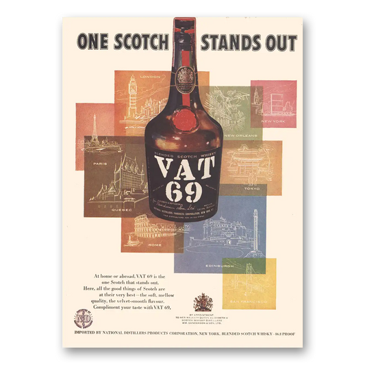 1956 VAT69 One Scotch Stands Out Vintage Magazine Print Ad