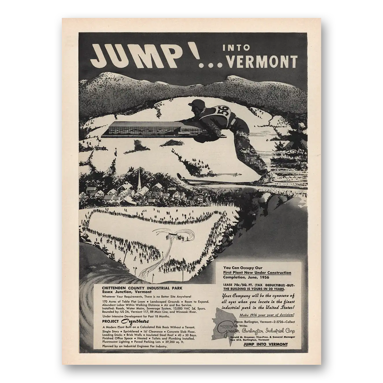 1956 Vermont Jump Into Vermont Vintage Magazine Print Ad