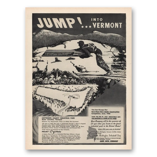 1956 Vermont Jump Into Vermont Vintage Magazine Print Ad