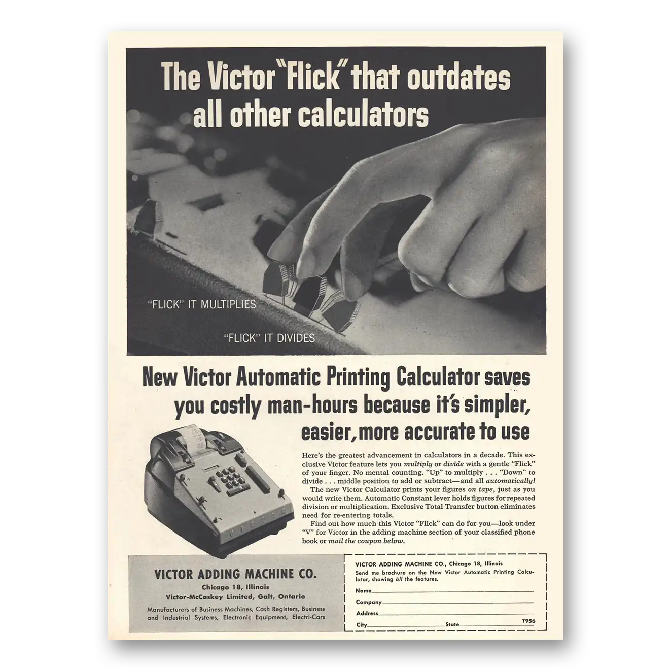 1956 Victor Adding Machine Flick That Outdates Vintage Magazine Print Ad