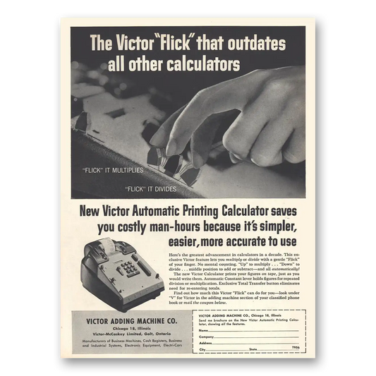 1956 Victor Adding Machine Flick That Outdates Vintage Magazine Print Ad