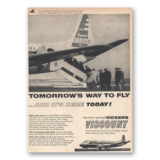 1956 Vickers Viscount Turbo Prop Tomorrows Way Vintage Magazine Print Ad