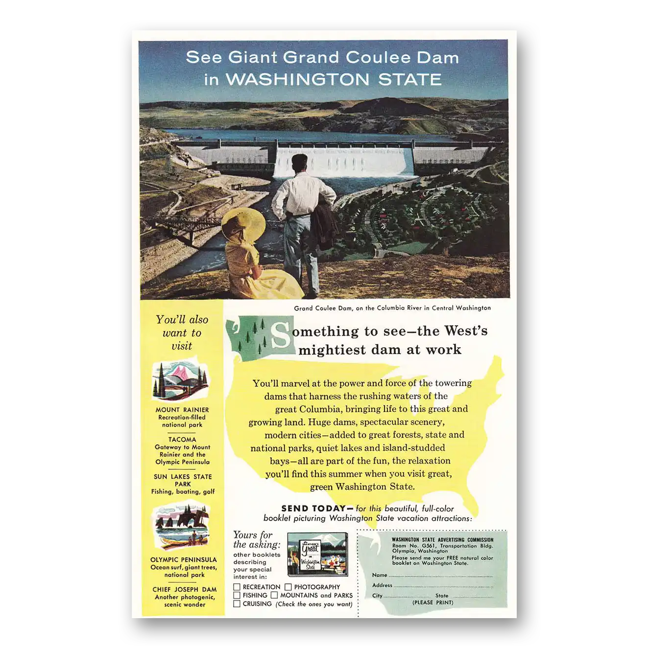 1956 Washington Giant Grand Coulee Dam Vintage Magazine Print Ad