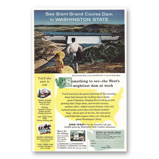 1956 Washington Giant Grand Coulee Dam Vintage Magazine Print Ad