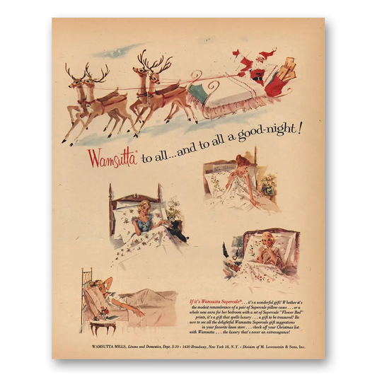 1956 Wamsutta Supercale Sheets To All a Good Night Vintage Magazine Print Ad