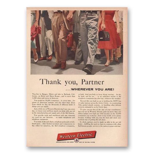 1956 Western Electric Thank You Partner Wherever You Are Vintage Magazine Print Ad