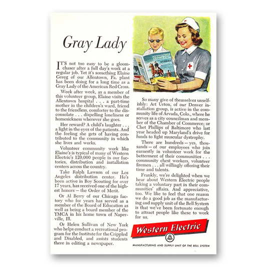 1956 Western Electric Gray Lady American Red Cross Vintage Magazine Print Ad