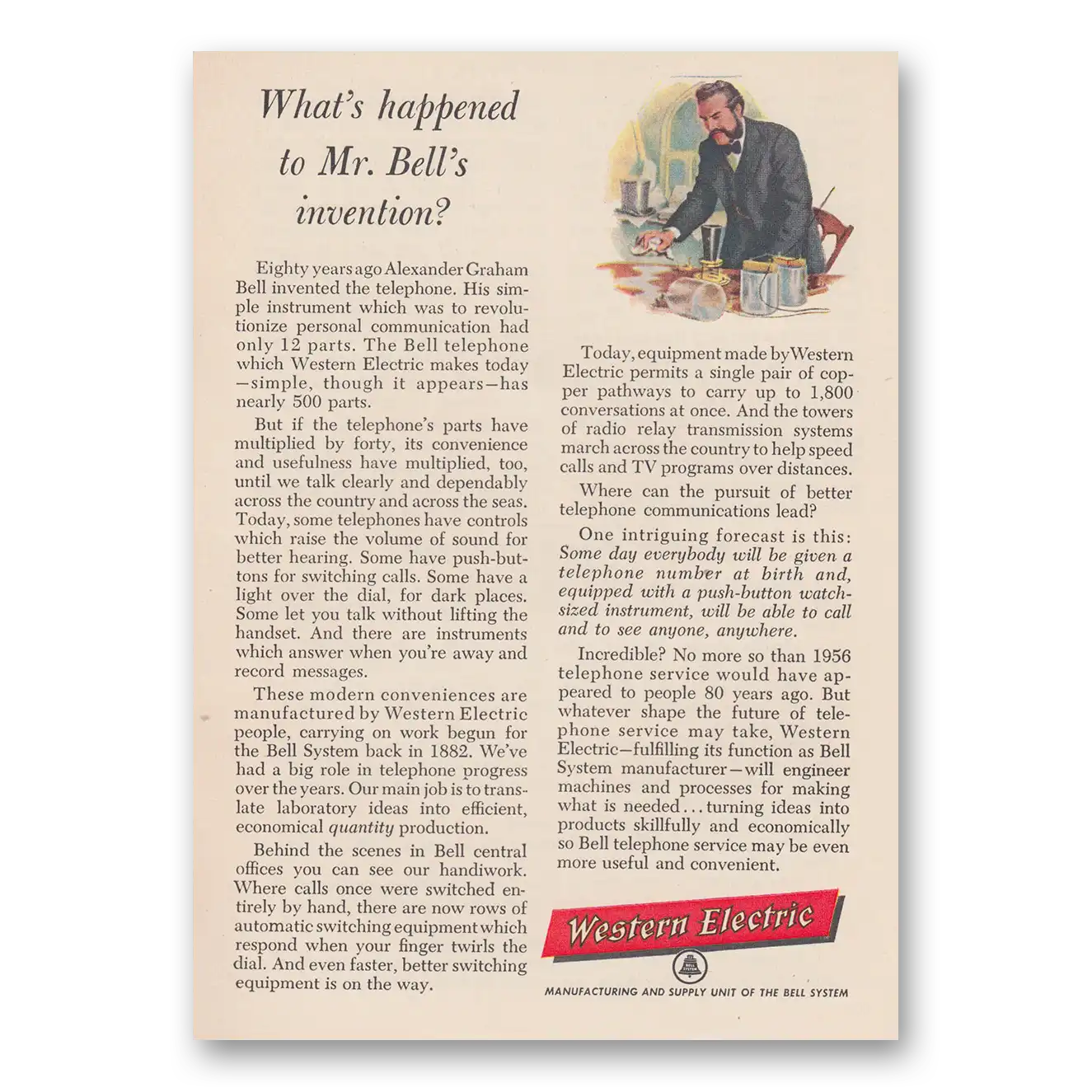 1956 Western Electric Whats Happened to Mr Bells Invention Vintage Magazine Print Ad