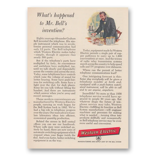 1956 Western Electric Whats Happened to Mr Bells Invention Vintage Magazine Print Ad