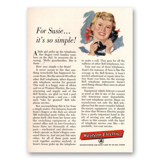 1956 Western Electric For Susie Is So Simple Vintage Magazine Print Ad