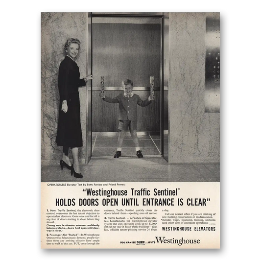 1956 Westinghouse Traffic Sentinel Holds Doors Open Vintage Magazine Print Ad