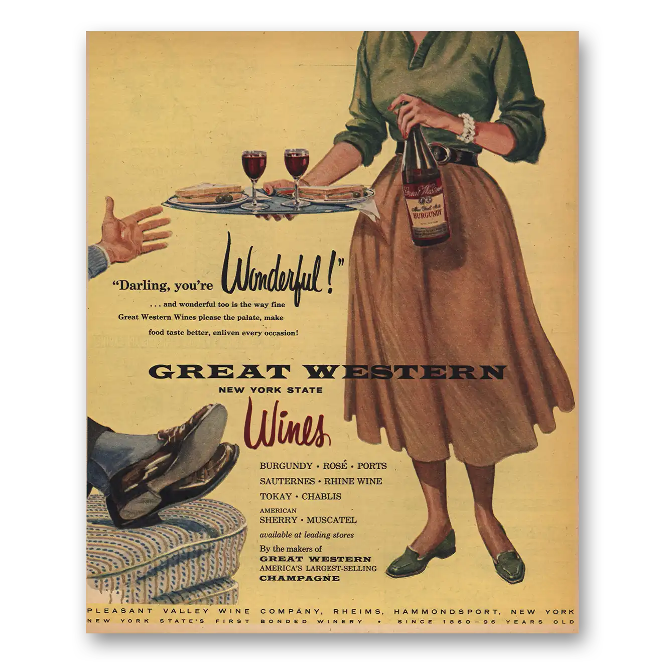 1956 Great Western Wines Darling Youre Wonderful Vintage Magazine Print Ad