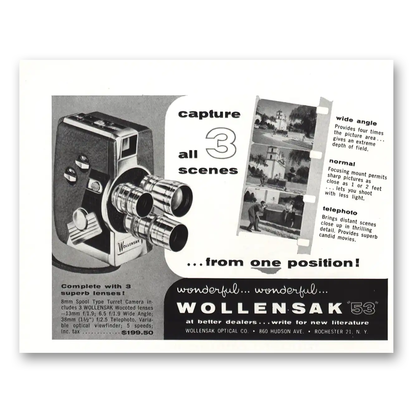 1956 Wollensak Camera Model 53 Vintage Magazine Print Ad