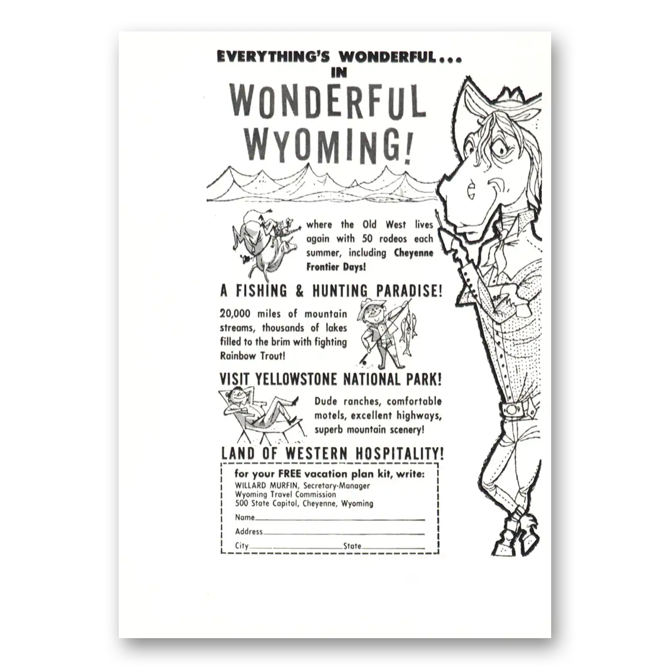 1956 Wyoming Wonderful Old West Lives Again Vintage Magazine Print Ad