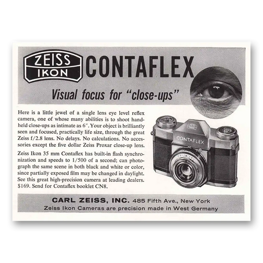 1956 Zeiss Ikon Contaflex Camera Visual Focus Vintage Magazine Print Ad