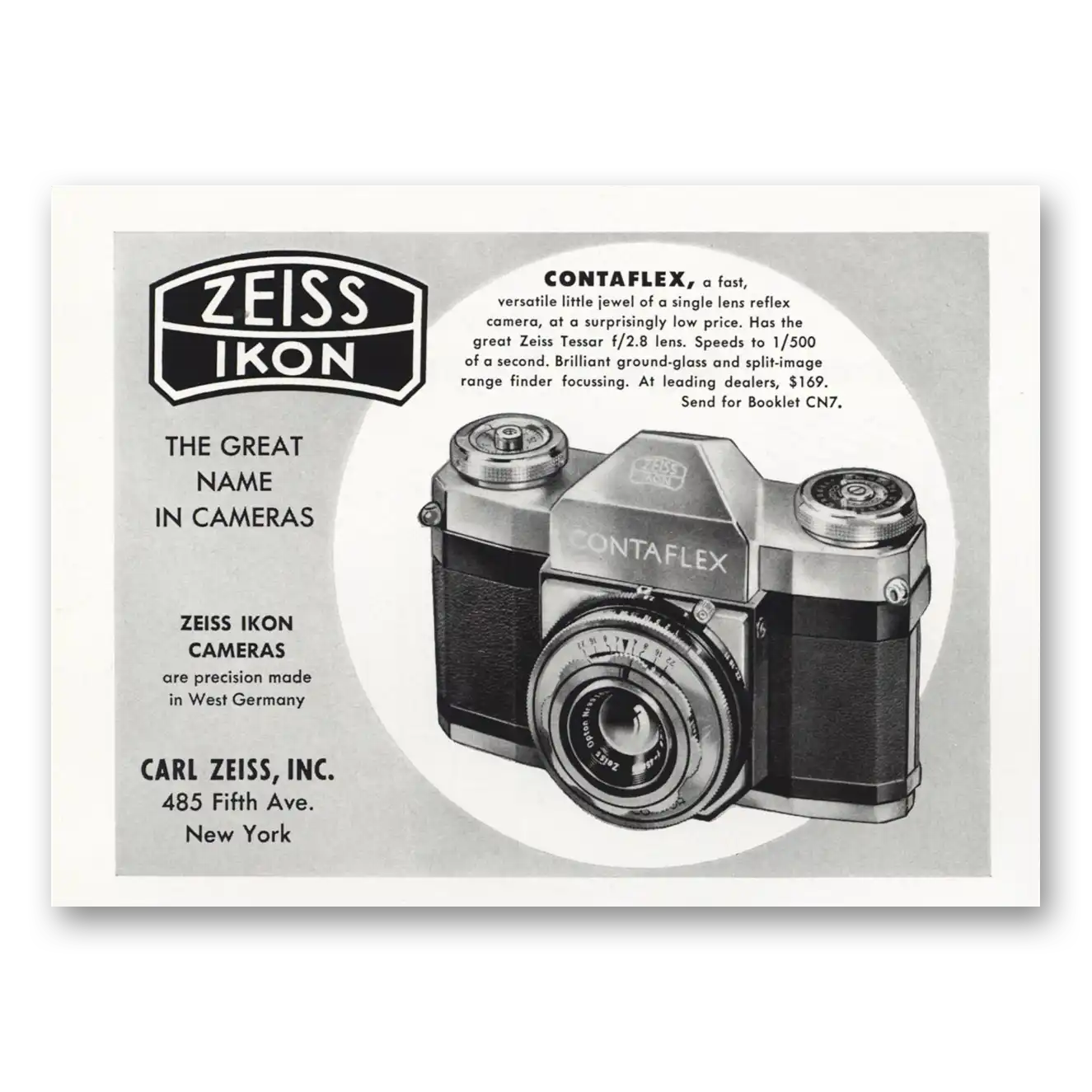 1956 Zeiss Ikon Contaflex Camera Tessar Lens Vintage Magazine Print Ad