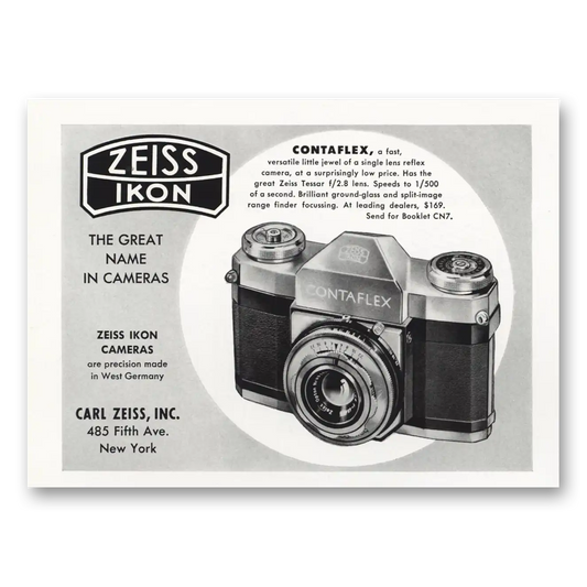 1956 Zeiss Ikon Contaflex Camera Tessar Lens Vintage Magazine Print Ad