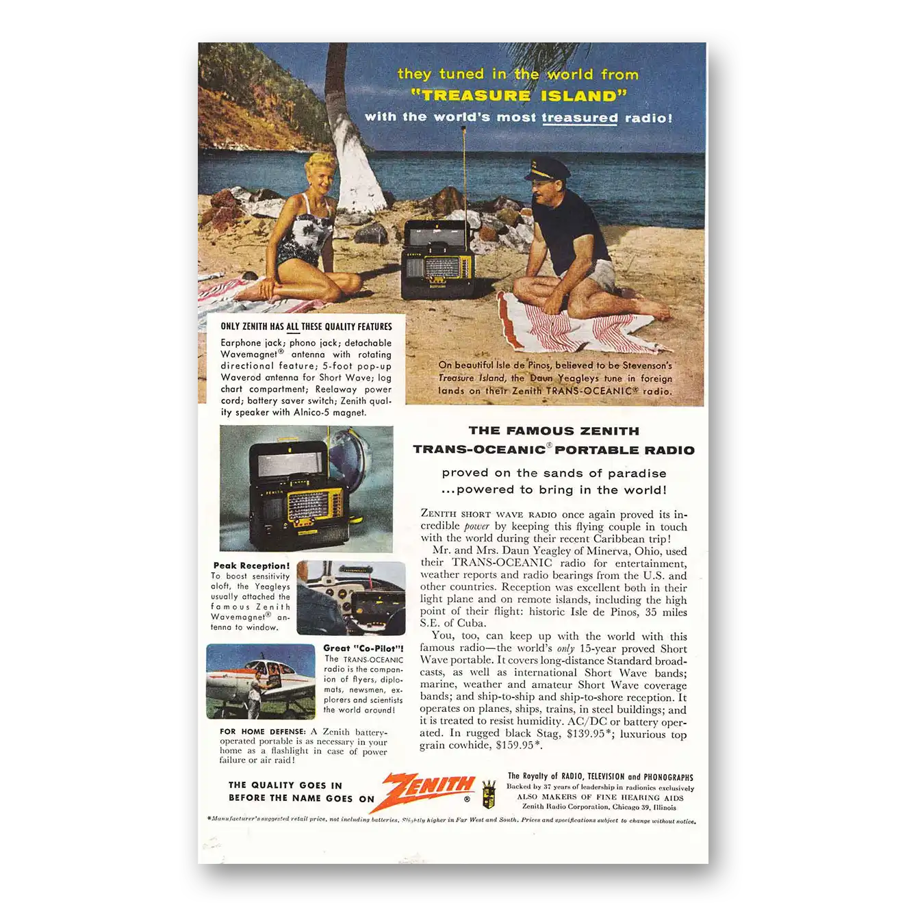 1956 Zenith Radio Treasure Island Vintage Magazine Print Ad