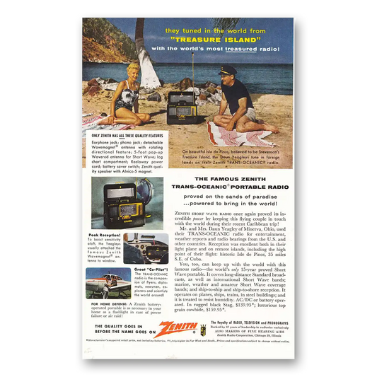 1956 Zenith Radio Treasure Island Vintage Magazine Print Ad