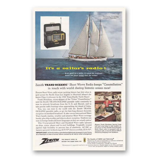 1956 Zenith Radio Sailors Radio Vintage Magazine Print Ad