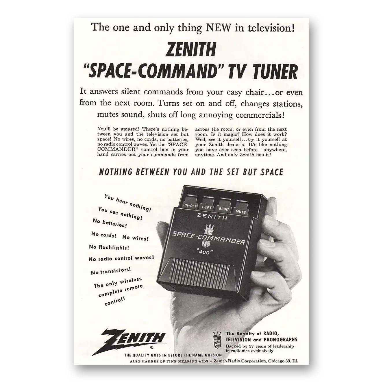 1956 Zenith Television Space Command TV Tuner Vintage Magazine Print Ad