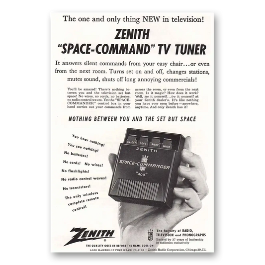 1956 Zenith Television Space Command TV Tuner Vintage Magazine Print Ad