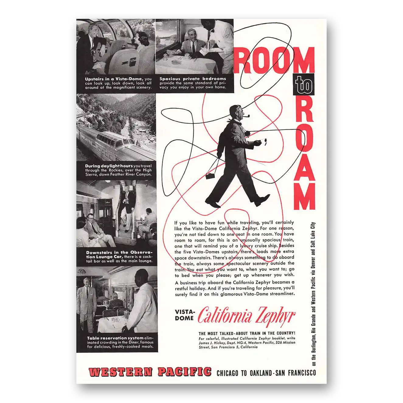 1956 California Zephyr Room to Roam Vintage Magazine Print Ad