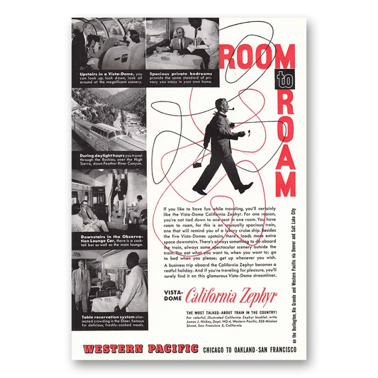 1956 California Zephyr Room to Roam Vintage Magazine Print Ad