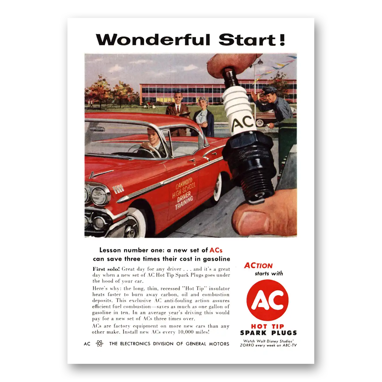 1957 AC Spark Plugs Wonderful Start Vintage Magazine Print Ad