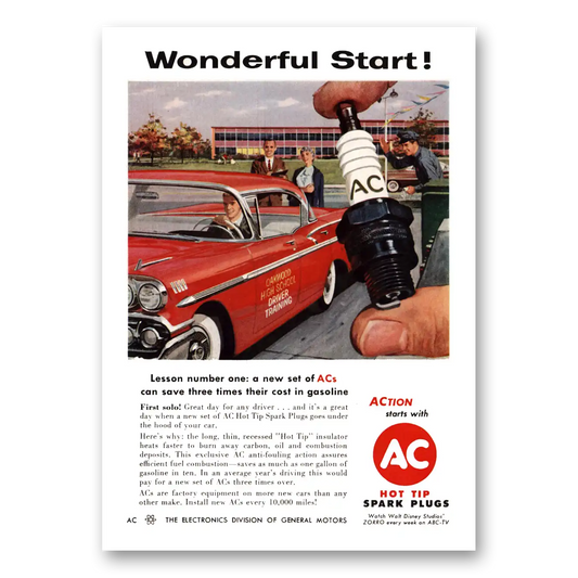 1957 AC Spark Plugs Wonderful Start Vintage Magazine Print Ad