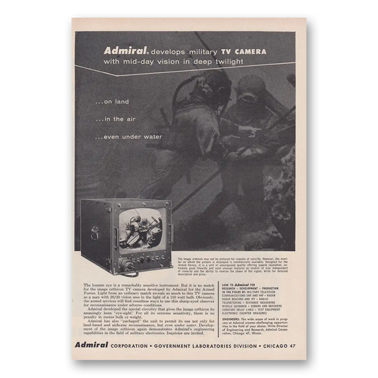 1957 Admiral Television Develops Military TV Camera Vintage Magazine Print Ad